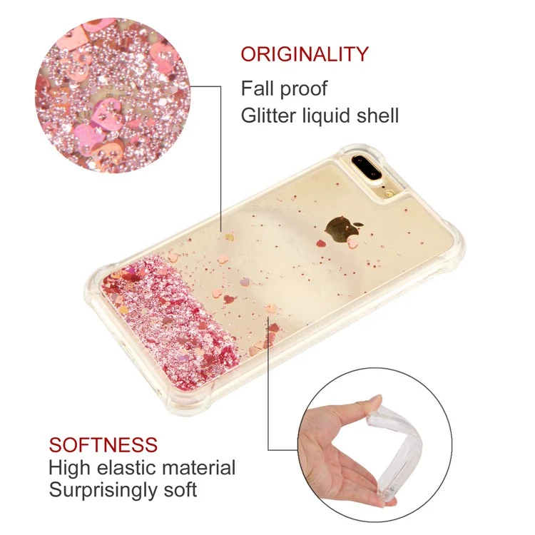 Drop-proof Floating Glitter Sequins Liquid Quicksand TPU Phone Case for iPhone 8 Plus/7 Plus/6s Plus/6 Plus - Rose