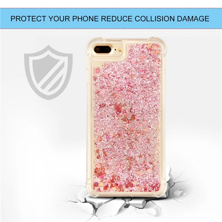 Drop-proof Floating Glitter Sequins Liquid Quicksand TPU Phone Case for iPhone 8 Plus/7 Plus/6s Plus/6 Plus - Rose