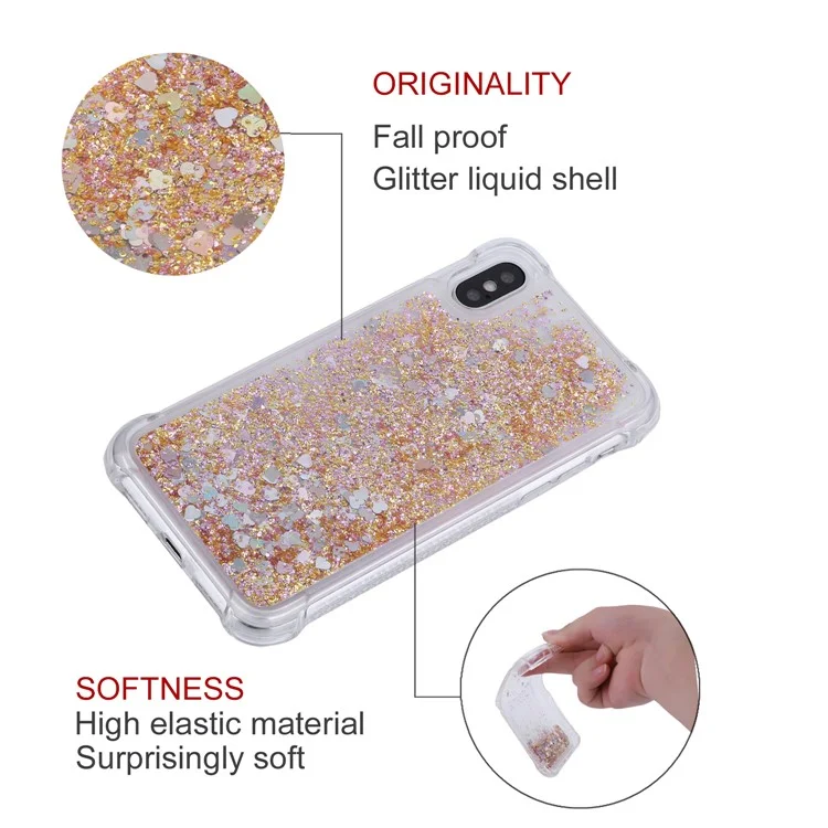 Floating Glitter Sequins Quicksand Liquid Drop-proof TPU Mobile Casing for iPhone XS / X 5.8 inch - Gold