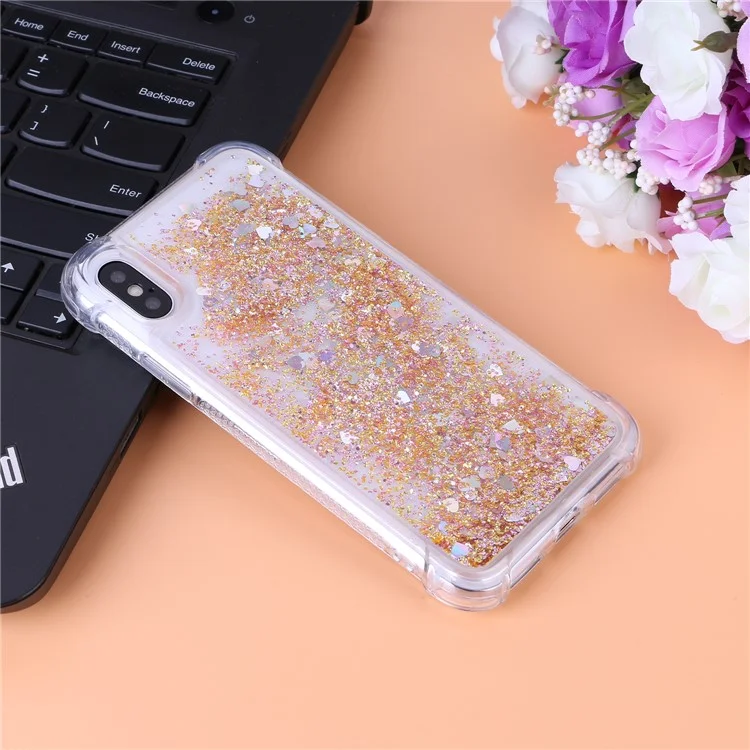 Floating Glitter Sequins Quicksand Liquid Drop-proof TPU Mobile Casing for iPhone XS / X 5.8 inch - Gold