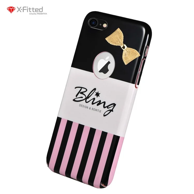 X-FITTED 3D Bowknot Pattern Painting PC Hard Phone Case for iPhone 8/7 4.7 inch - Metal Bowknot / Colorful Strips
