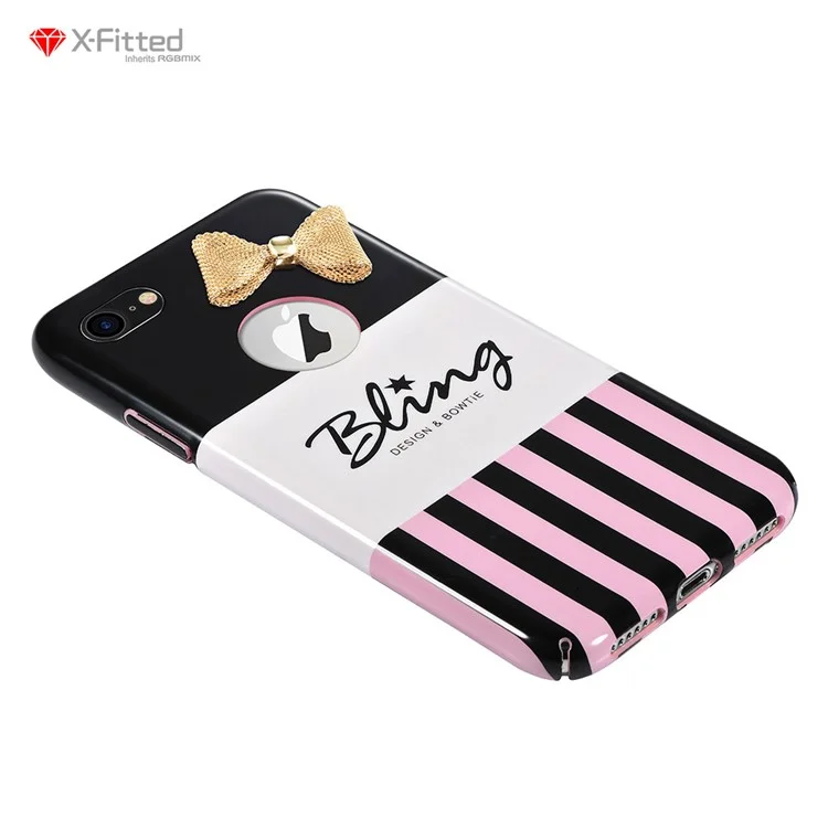 X-FITTED 3D Bowknot Pattern Painting PC Hard Phone Case for iPhone 8/7 4.7 inch - Metal Bowknot / Colorful Strips