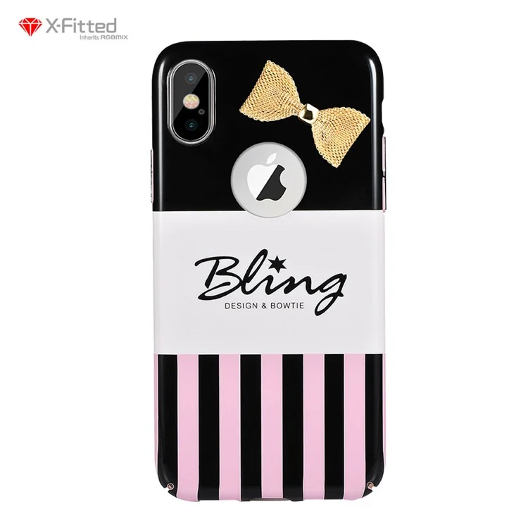 X-FITTED 3D Bowknot Pattern Painting PC Hard Phone Cover for iPhone X / Ten 5.8 inch - Metal Bowknot / Colorful Strips