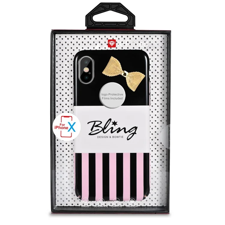 X-FITTED 3D Bowknot Pattern Painting PC Hard Phone Cover for iPhone X / Ten 5.8 inch - Metal Bowknot / Colorful Strips