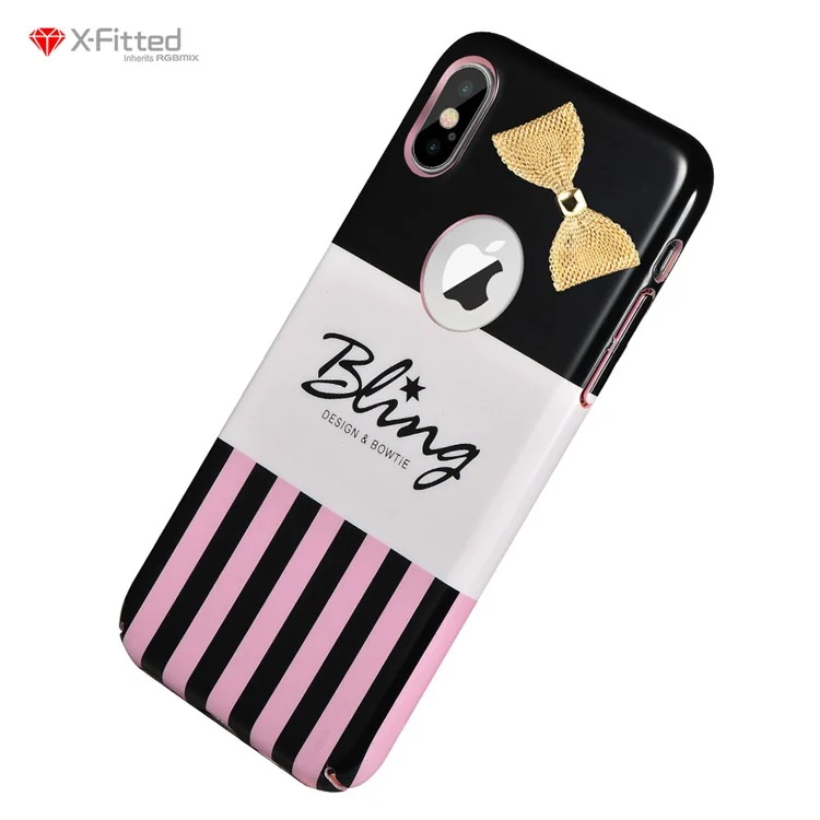 X-FITTED 3D Bowknot Pattern Painting PC Hard Phone Cover for iPhone X / Ten 5.8 inch - Metal Bowknot / Colorful Strips