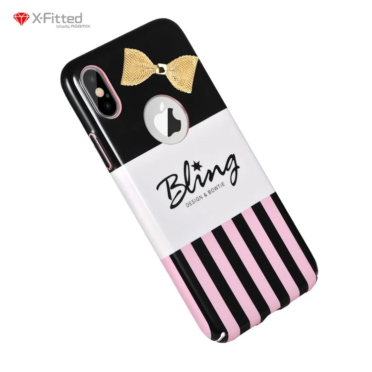 X-FITTED 3D Bowknot Pattern Painting PC Hard Phone Cover for iPhone X / Ten 5.8 inch - Metal Bowknot / Colorful Strips