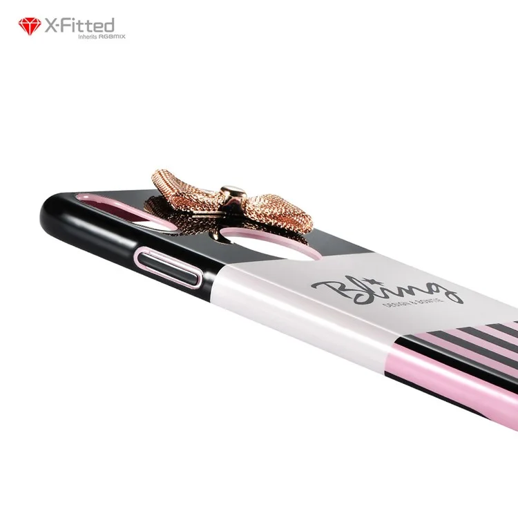 X-FITTED 3D Bowknot Pattern Painting PC Hard Phone Cover for iPhone X / Ten 5.8 inch - Metal Bowknot / Colorful Strips