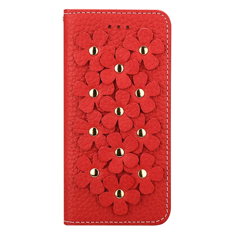 X-FITTED 3D Flowers Leather Wallet Phone Case for iPhone X (Ten) 5.8 inch - Red