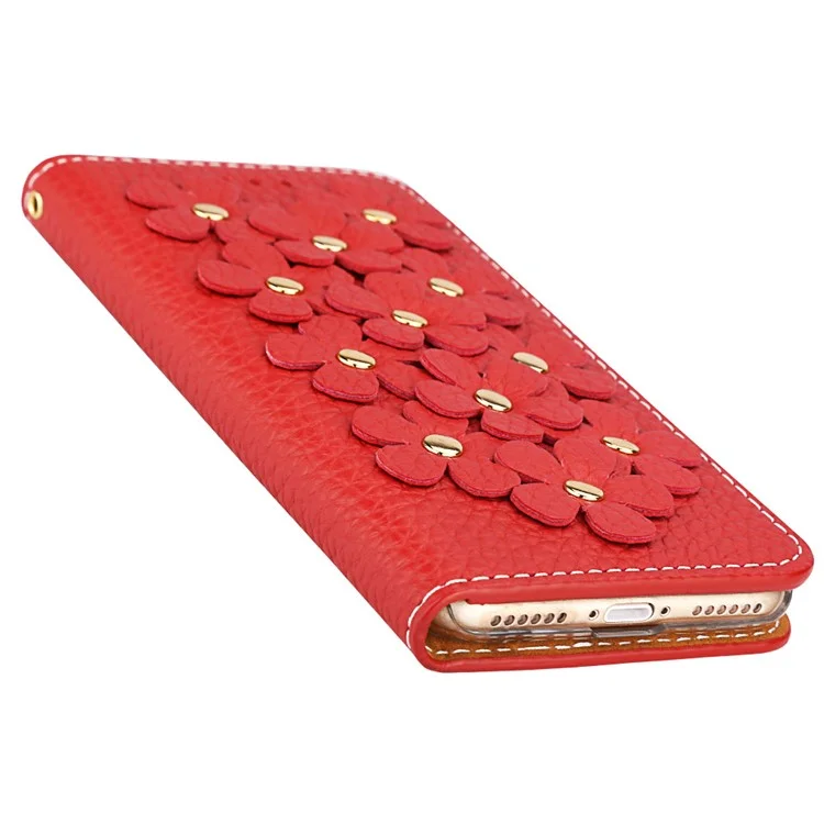 X-FITTED 3D Flowers Leather Wallet Phone Case for iPhone X (Ten) 5.8 inch - Red