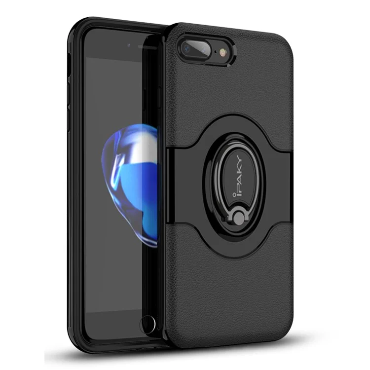 IPAKY PC + TPU Hybrid Case with Ring Holder Stand for iPhone 8 Plus / 7 Plus - Black