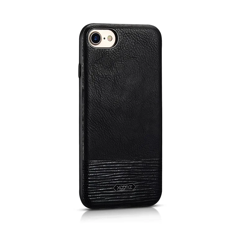 XOOMZ Stitched Embossed Silk Texture PU Leather Coated TPU Back Casing for iPhone 8 4.7 inch - Black