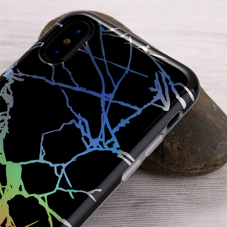 IMD Marble Pattern Plated TPU Back Case for iPhone X/10 - Black / Colorful Plated Pattern