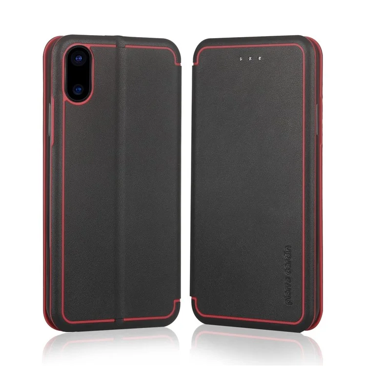 PIERRE CARDIN Genuine Leather Shell Type Protective Case for iPhone X / Ten 5.8 inch - Black