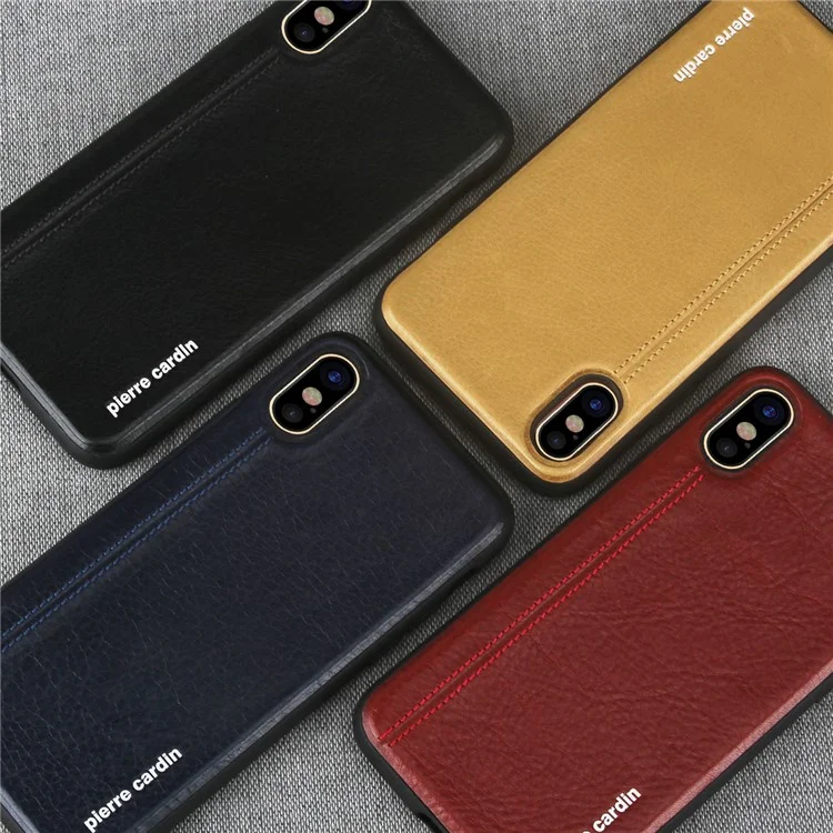 Pierre Cardin Genäht Echtes Lederschicht TPU Mobile Cover Für Iphone XS / X - Dunkelblau