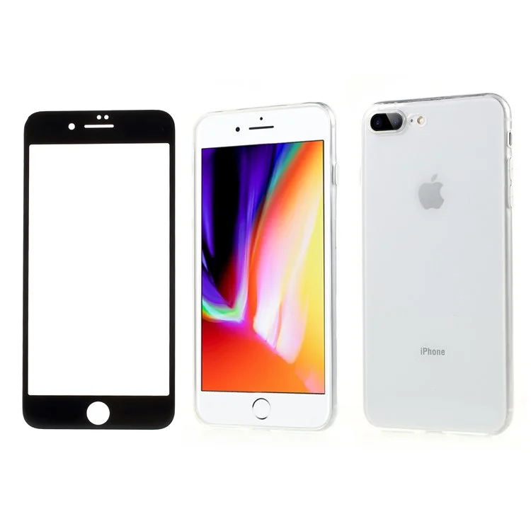 NXE Transparent TPU Mobile Cover + Black Tempered Glass Screen Film for iPhone 8 Plus / 7 Plus