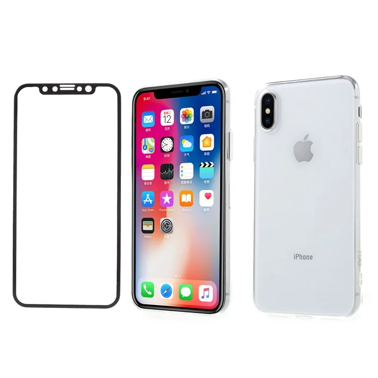 NXE Transparent TPU Mobile Case + Black Tempered Glass Screen Protector for iPhone X/10 - Black
