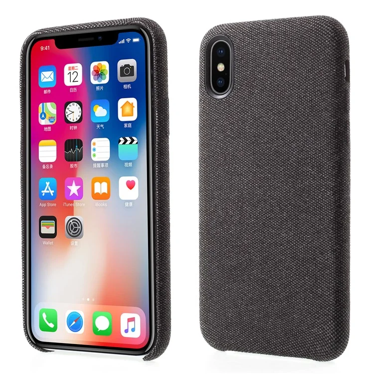 Linen Cloth Texture PU Leather Coated PC Cell Phone Cover for iPhone X - Black
