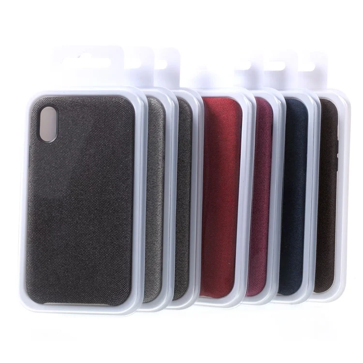 Linen Cloth Texture PU Leather Coated PC Cell Phone Cover for iPhone X - Black