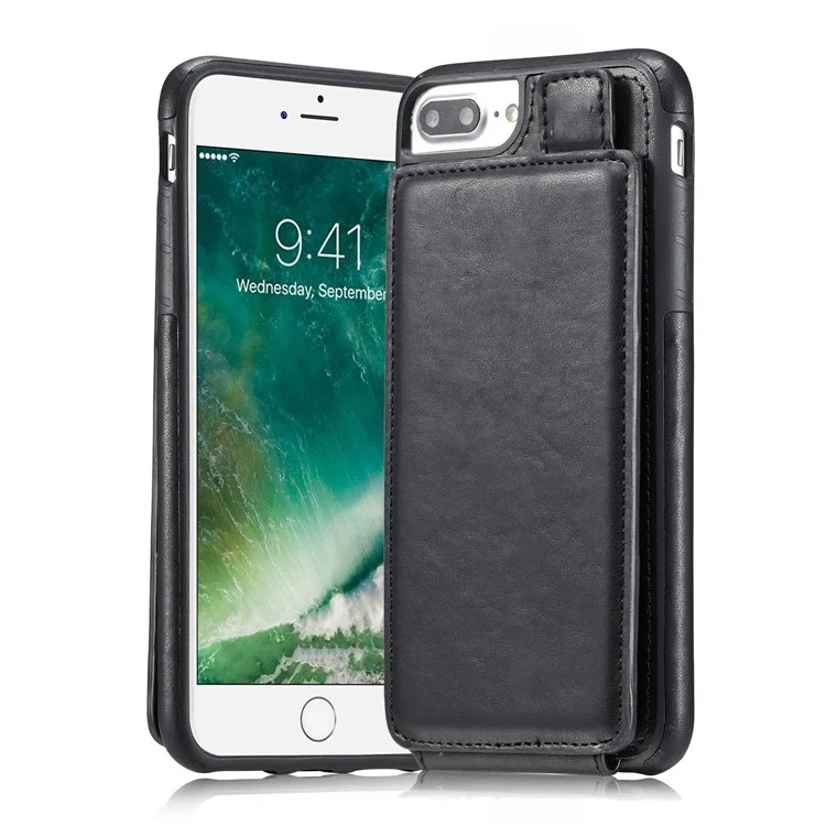 Multi-slot Wallet Split Leather Coated TPU Back Mobile Case for iPhone 8 Plus / 7 Plus - Black