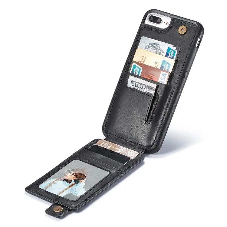Multi-slot Wallet Split Leather Coated TPU Back Mobile Case for iPhone 8 Plus / 7 Plus - Black