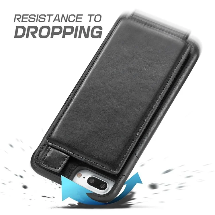 Multi-slot Wallet Split Leather Coated TPU Back Mobile Case for iPhone 8 Plus / 7 Plus - Black