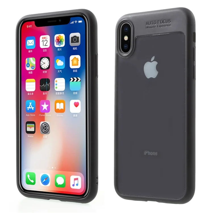 TPU Frame + Transparent Acrylic Back Hybrid Phone Case for iPhone X/10 5.8 inch - Black