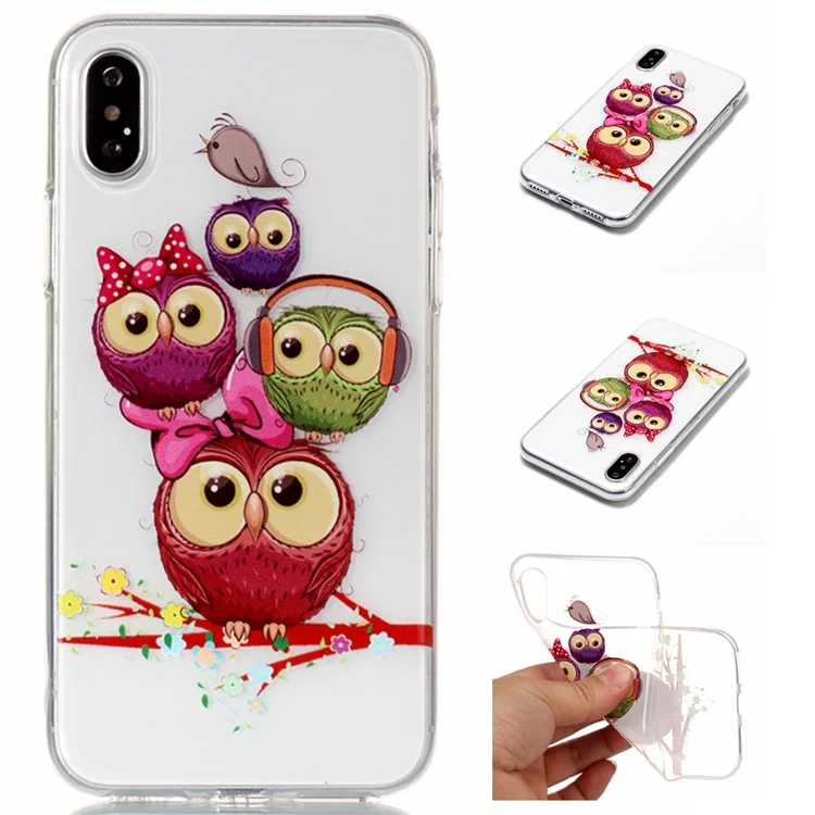 Printing Pattern Glossy Soft TPU Mobile Case for iPhone X - Lovely Owls