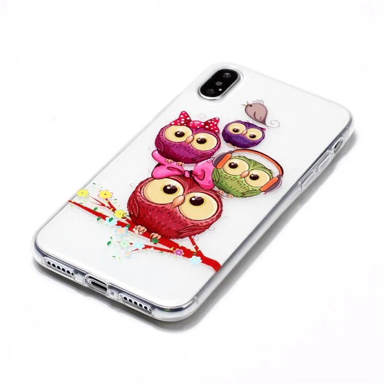 Printing Pattern Glossy Soft TPU Mobile Case for iPhone X - Lovely Owls
