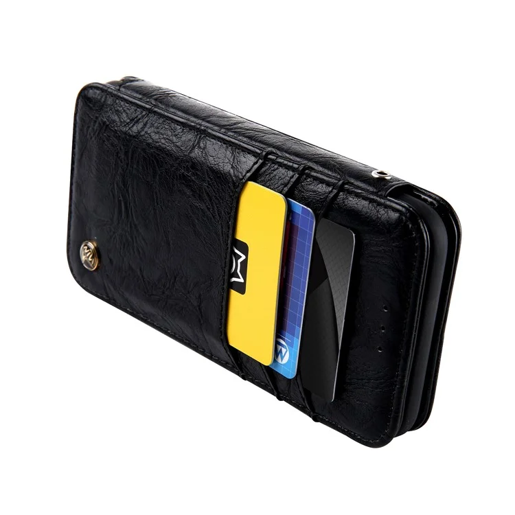 CMAI2 Retro Textured Leather Multiple Card Slots Flip Case for iPhone 8 Plus / 7 Plus - Black