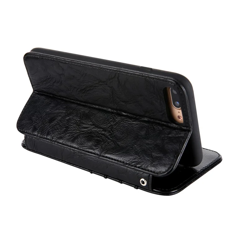 CMAI2 Retro Textured Leather Multiple Card Slots Flip Case for iPhone 8 Plus / 7 Plus - Black