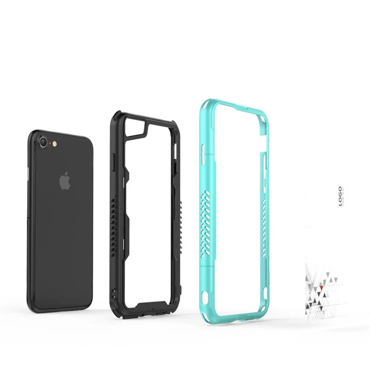 Hybrid PC + TPU Bumper Case with Card Holder for iPhone 8/7/6s/6 - Cyan
