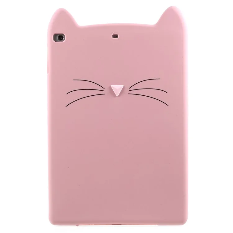 Cute 3D Mustache Cat Soft Silicone Mobile Casing for iPad 9.7-inch (2017) - Pink