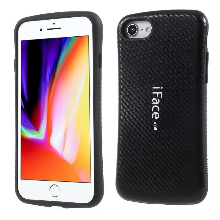 IFACE MALL Carbon Fiber Grain PC + TPU Hybrid Case for iPhone 8 / 7 4.7 inch - Black
