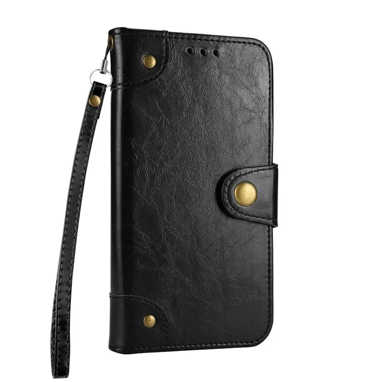 5-Slot Vintage Oil Wax Leather Wallet Case for iPhone X - Black