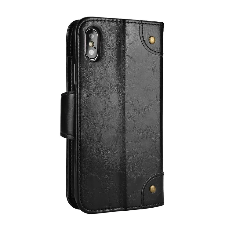 5-Slot Vintage Oil Wax Leather Wallet Case for iPhone X - Black