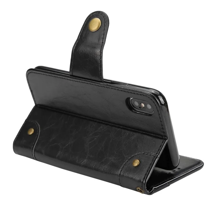 5-Slot Vintage Oil Wax Leather Wallet Case for iPhone X - Black