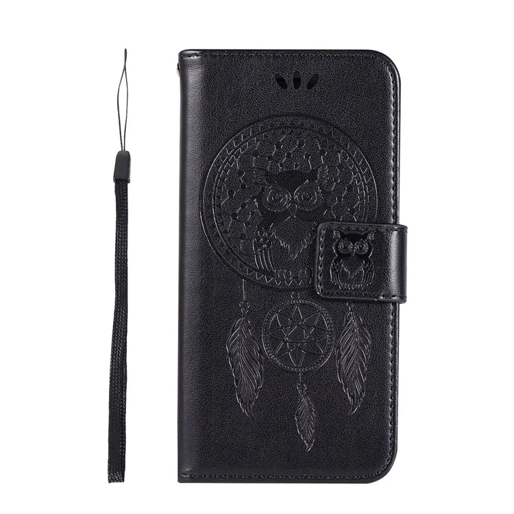 Imprinted Dream Catcher Owl Leather Wallet Case for iPhone 6s 6 - Black