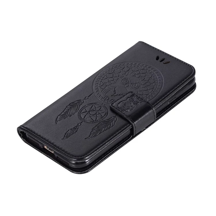 Imprinted Dream Catcher Owl Leather Wallet Case for iPhone 6s 6 - Black