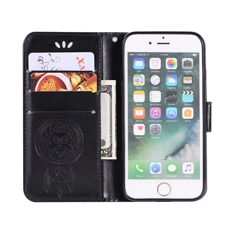 Imprint Owl Dream Catcher PU Leather Wallet Stand Shell for iPhone 8 / 7 4.7 inch - Black