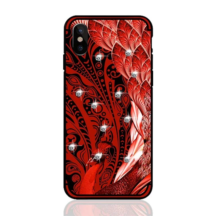 10Pcs/Set NXE Peacock Pattern TPU Protective Case Accessory with Rhinestone Decoration for iPhone X / 10 5.8 inch - Red