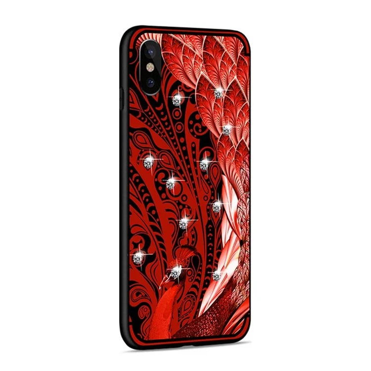 10Pcs/Set NXE Peacock Pattern TPU Protective Case Accessory with Rhinestone Decoration for iPhone X / 10 5.8 inch - Red