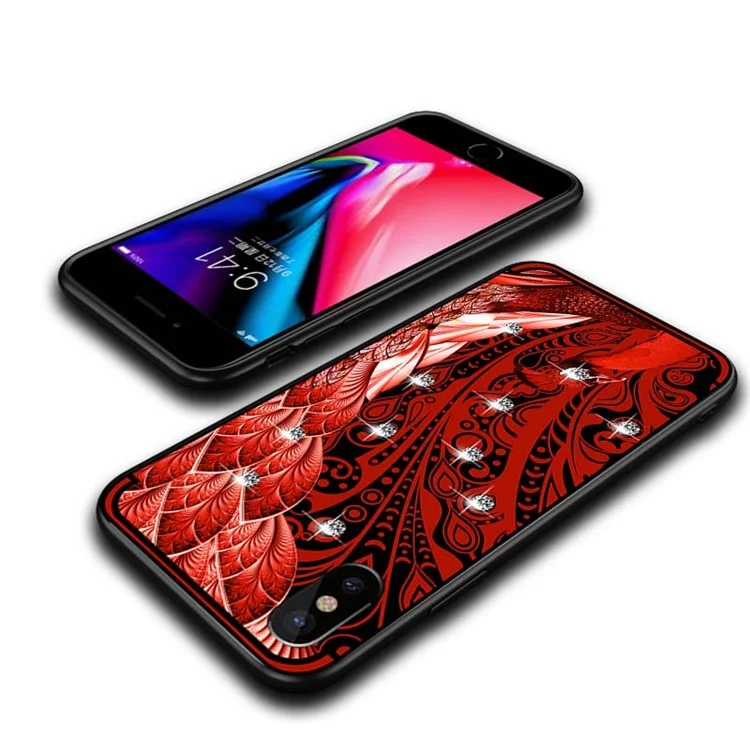 10Pcs/Set NXE Peacock Pattern TPU Protective Case Accessory with Rhinestone Decoration for iPhone X / 10 5.8 inch - Red