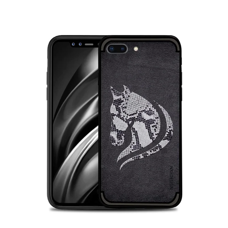 10PCS/Set NXE Snake Textured Horse Pattern TPU Shell for iPhone 8 Plus / 7 Plus 5.5 inch - Black