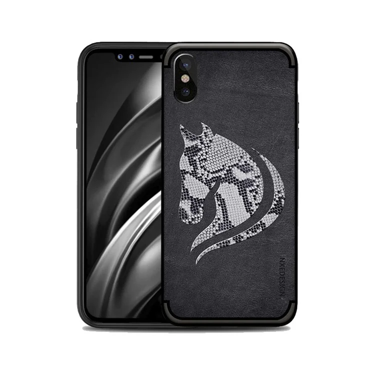10Pcs/Set NXE Snake Textured Horse Pattern TPU Back Casing for iPhone X / 10 5.8 inch - Black