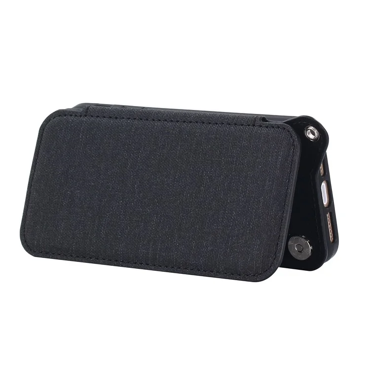 Double Buckle Design Magnetic PU Leather Cover with Mirror Card Holder for iPhone SE/5s/5 - Black
