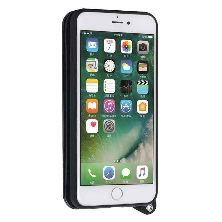 Card Holder PU Leather Stand Mobile Case with Mirror for iPhone 8 Plus / 7 Plus - Black