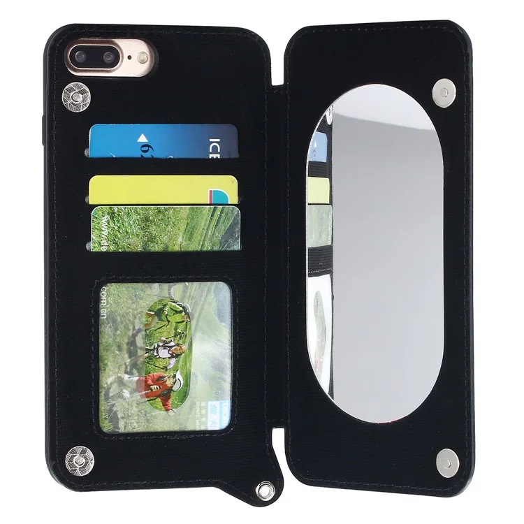 Card Holder PU Leather Stand Mobile Case with Mirror for iPhone 8 Plus / 7 Plus - Black