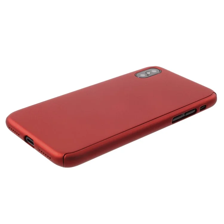 Full Protection 2-in-1 PC Hard Cover for iPhone X + Tempered Glass Screen Film - Red