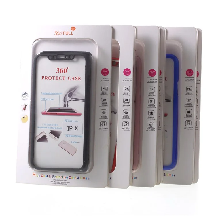 Full Protection 2-in-1 PC Hard Cover for iPhone X + Tempered Glass Screen Film - Red