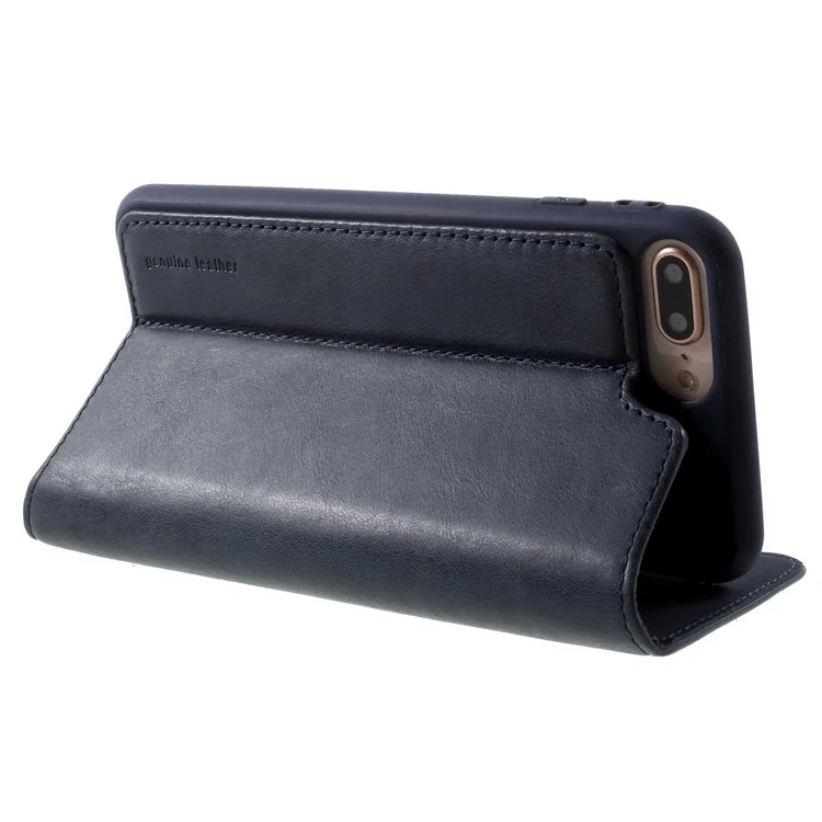 KAIYUE Magnetic Absorption Crazy Horse Texture Genuine Leather Case for iPhone 8 Plus/7 Plus - Dark Blue